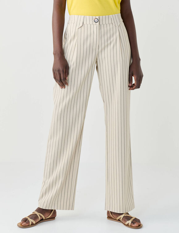 Pantalon droit large, rayé (écru / noir) Pantalon droit large, rayé (écru / noir)